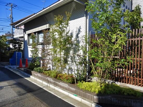 植栽を終えた花壇の眺め