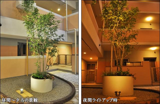 マンションのメインエントランス内に大型プランター植栽を設置