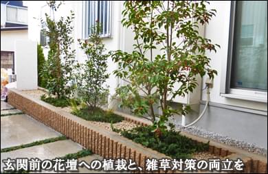 花壇の中で植木と雑草対策の両立を 杉並区e様邸 植栽の施工例 千葉県 東京都の造園 植栽 庭施工 造園業専門店 新美園