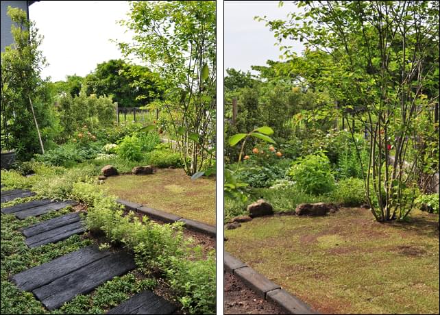 アプローチ・花壇・芝庭による区分けデザイン