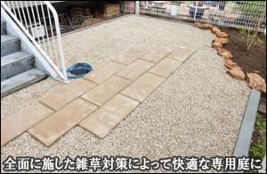 雑草の生えやすいマンション専用庭に全面的な雑草対策を-松戸市K様邸