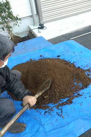 客土する用土を配合