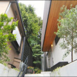 玄関へのステップ左右へ地中海風の植栽を-世田谷区J様邸