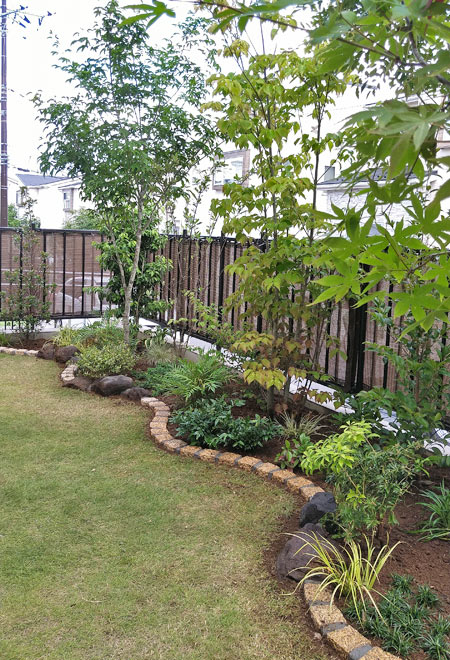 芝生の一部分を剥がして雑木を楽しむ庭へリフォーム