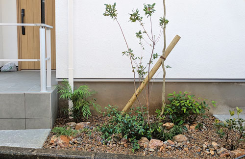 2つの花壇それぞれにシンボルツリーを添える、ナチュラルロックガーデン-横浜市N様邸